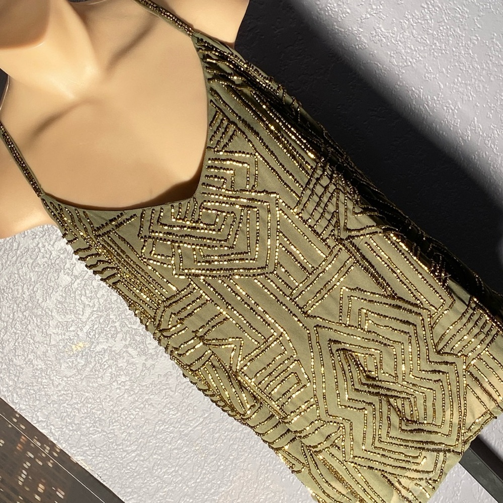 POLO RALPH LAUREN - NWT - tank: 🫒 w gold beads on both sides, lined - XL